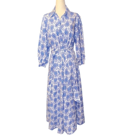 Boden Clara Cotton Shirt Dress Bright Blue Paisley Heart - Picture 4 of 6